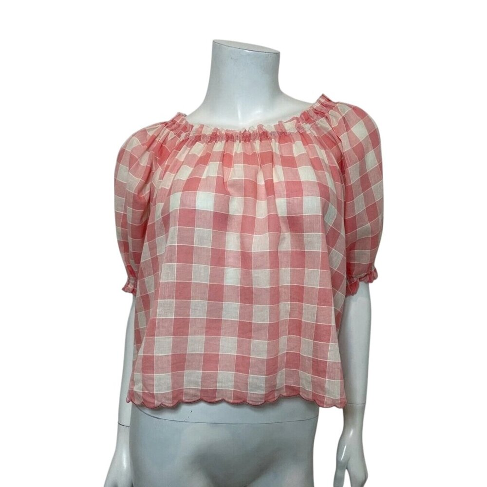 The Great. The Garland Top in Pink/Cream Gingham Size 0